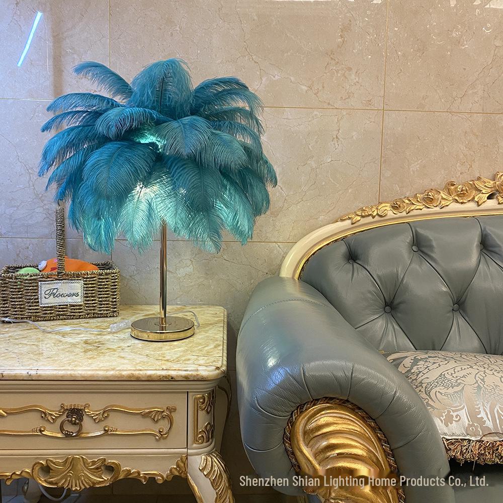 Nordic Romantic Ostrich Feather Floor Lamp - Soft Light Decorative Bedside Lamp