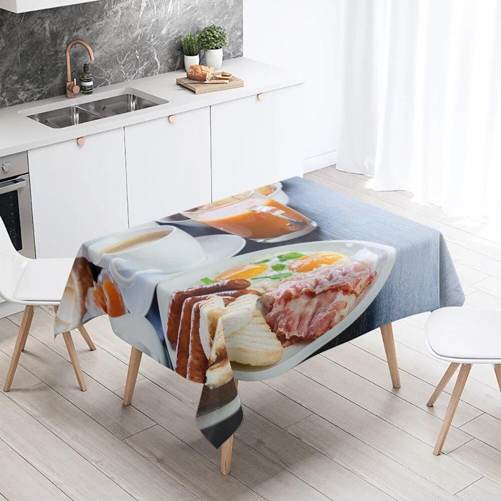 Food Print Tablecloth Stain Resistant Waterproof Rectangular  Kitchen Restaurant Table Decoration Home Decor