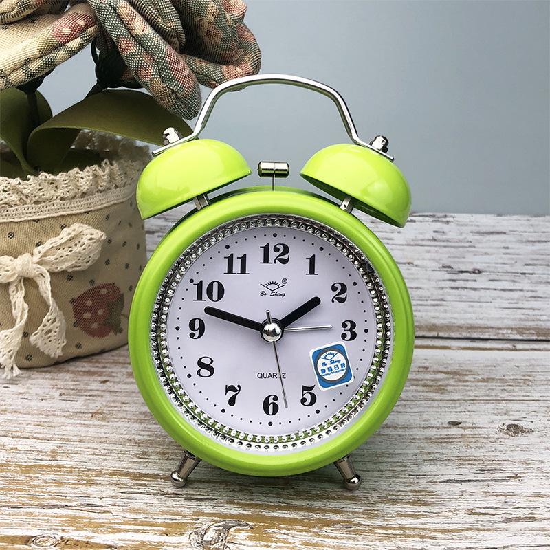Creative 3-inch Metal Bell Alarm Clock with Night Light - Fashionable Bedside Clock for Students