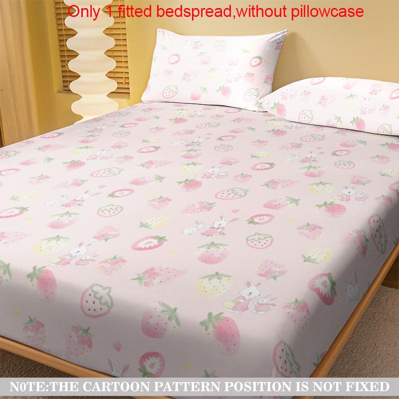1 Cartoon Cute Animal Rabbit Printed Matte Fitted Sheet, Bedroom Printed Bed Cover, Bedding (Excluding Pillowcases)