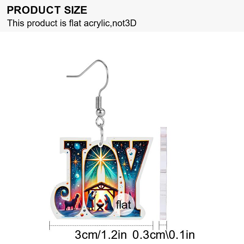 2D Flat JOY Nativity Scene Pattern Christmas Christian Spirit Religious Painting Acrylic Earring Jewelry for Women Female