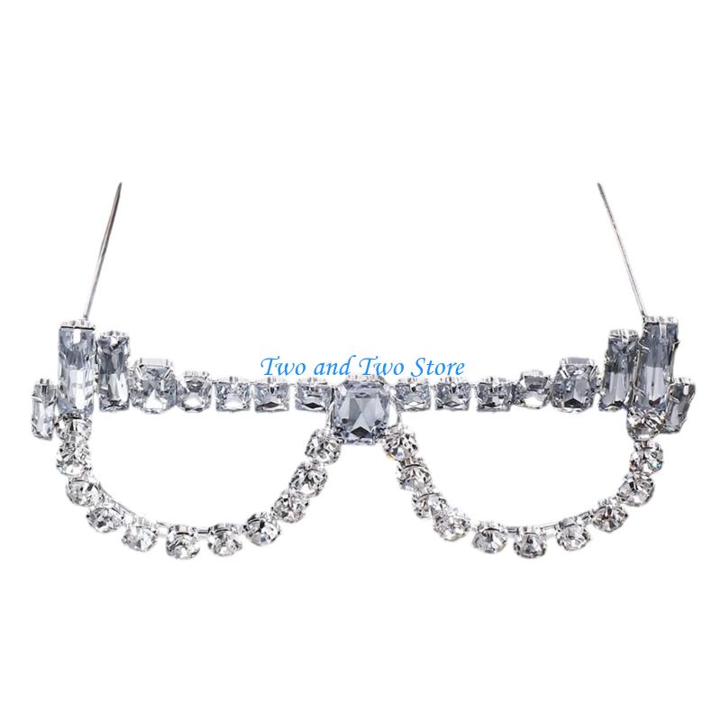 HX6F Rhinestones Sunglasses Without Lens No Lens Decor Glasses Frame Face Jewelry Decorative Glasses Gift Unisex серебряный