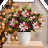 Faux Silk Christmas Blooms 5 Heads Artificial Poinsettia Flowers, Fake Pine Berry Decoration, Home Interior Floral Accents Fade-Resistant Red