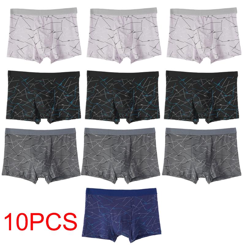 10PCS Men's Boxer Shorts Cotton Underwear Plus Size XL-4XL Comfortable Underpants Sexy Panties Solid Color Lingerie