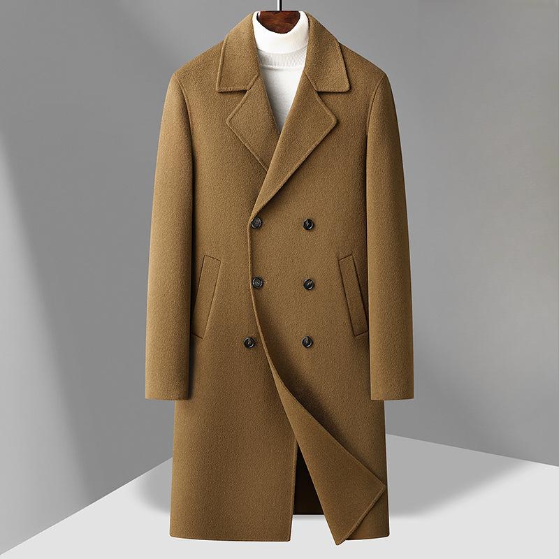 100% Wool Coat Long Double-breasted Thickened Goose Down Take-off Liner Double-sided Woolen Coat Trench Coat Men's Coat