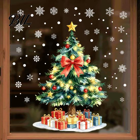 Christmas Theme Party Props Tree Static Window Sticker, Waterproof PVC Decal, Watercolor Snowflake Pattern Stickers Glass Clings for Holiday