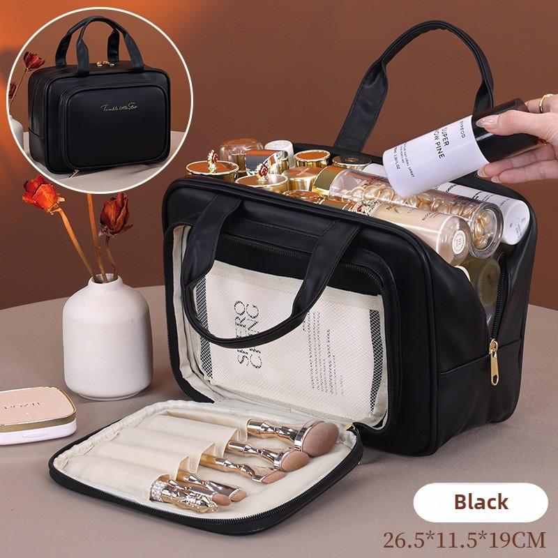 Borsa Cosmetica in Ecopelle PU per Donna Multifunzionale Portatile Borsa per Trucco con Ampia Capacità Borsa per Articoli da Toeletta da Viaggio