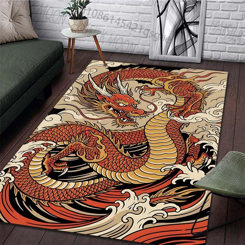 Multiple Sizes Red Dragon Swirling In Clouds Carpet for Living Room Bedroom Sofa Home Decor Rus Non-slip Floor Mat Luxury Gift