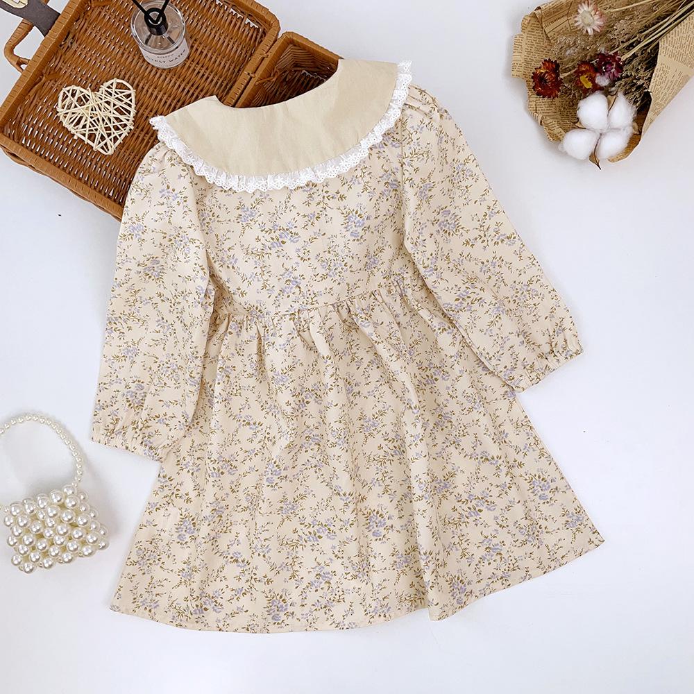 Girls Floral Long Sleeve Dress Spring Autumn Ruffled Collar Princess Dress for Kids Cute Casual Party Wear