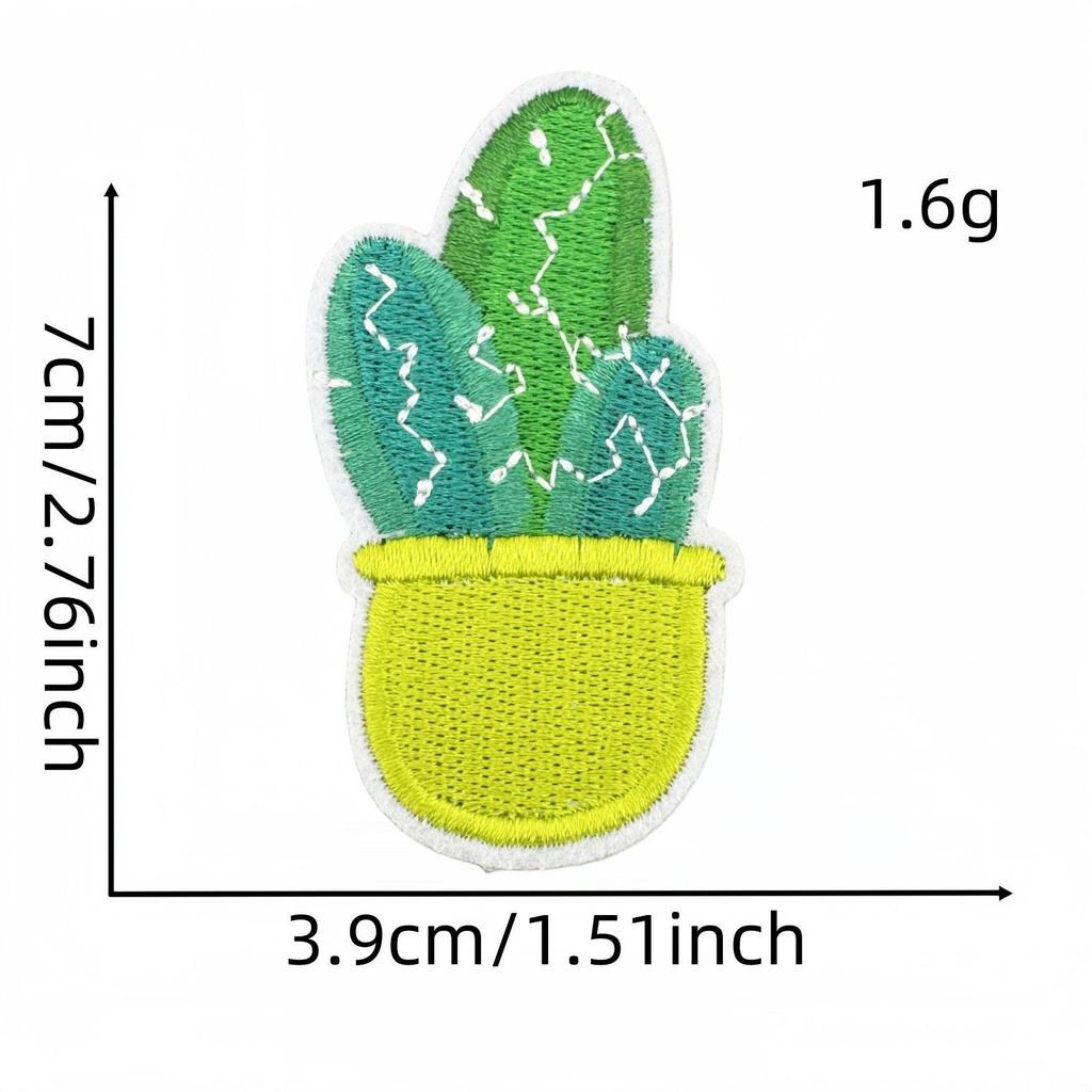 Cartoon Cactus Embroidered Cloth Patch with Hot Melt Adhesive