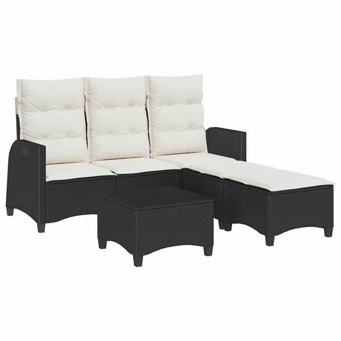VidaXL Salon de jardin 3 pcs avec coussins forme L noir résine tressée, ensemble de canapé d'extérieur 3328638