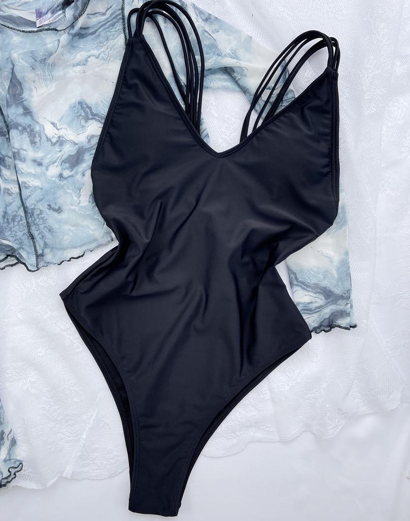 Women's Swimwear Solid Color Scalloped Straps Sexy One Piece Swimsuit Bikini Beachwear Bathing Suits