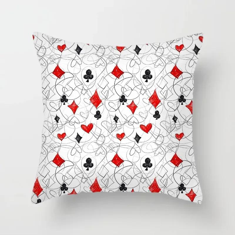Luxury Home Decoration Pillowcase Props Hearts Square Black Heart Poker Pattern Office Sofa Car Cushion Cover