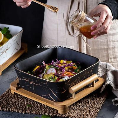 Frutero grande de estilo nórdico creativo de madera cuenco cuadrado cerámico para el hogar para postre cuadrado de fruta ensalada de fruta