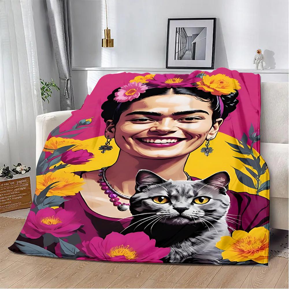Cartoon F-Frida Printed Blanket Picnic Blankets Warm Blanket Soft and Comfortable Blanket Home Travel Birthday Gift