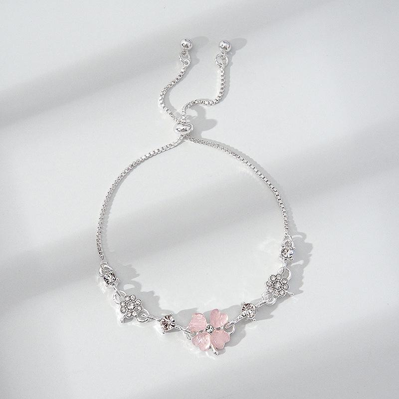 Lucky Four-Leaf Clover Adjustable Green Cat's Eye Bracelet for Women (Mori Style)