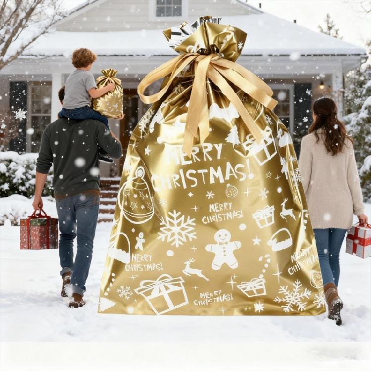 5PCS Plastic Holiday Gift Bags With Secure Drawstring and Festival Designs Party Essential Candy Containers