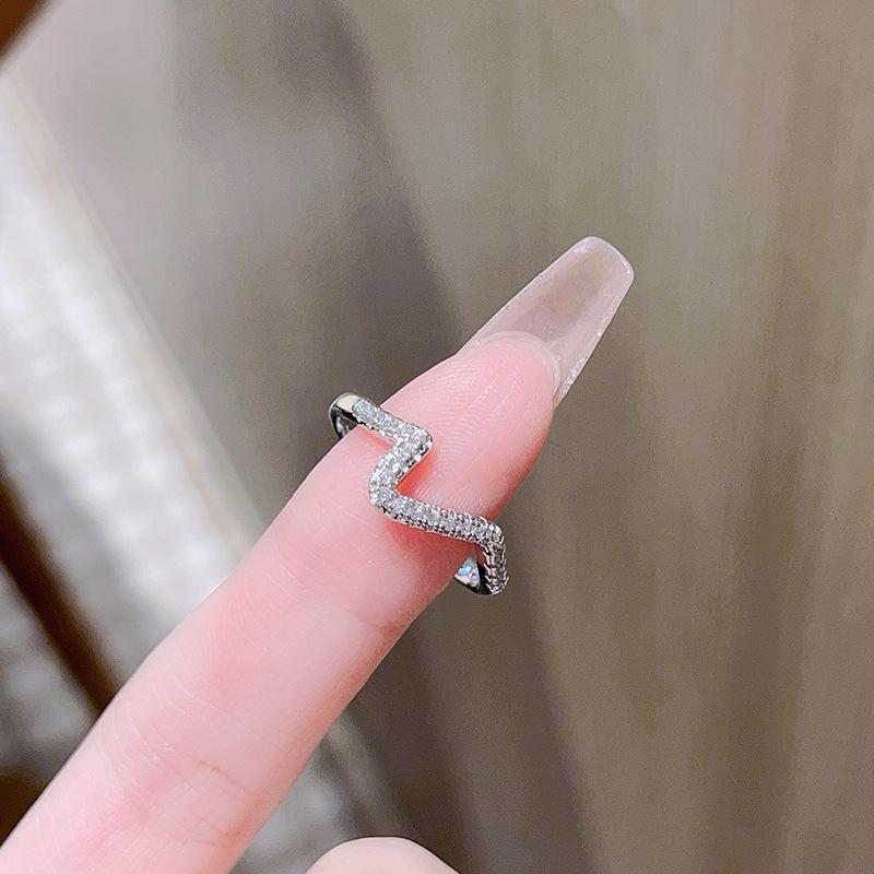 Light Luxury High-End Full Diamond Zir*****Pen Ring Set Fashionable Cold Wind French Index Finger Ring Woman