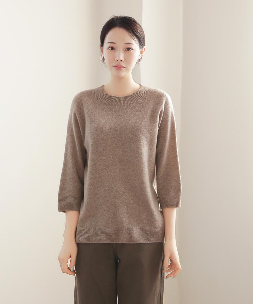 Keulleiseu 100% Wool Round Neck Raglan 3/4 Sleeve Knit_Light Purple