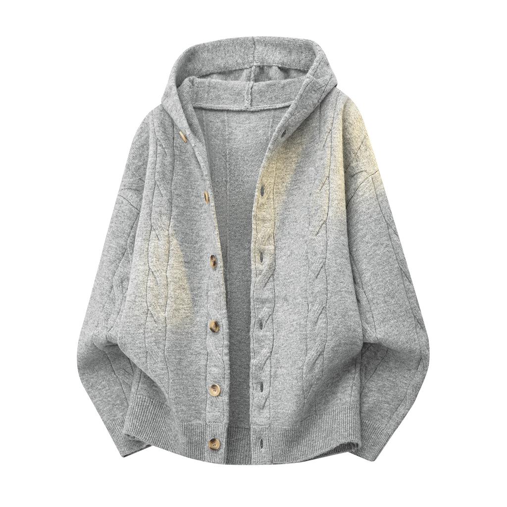 Light Luxury Casual Button Hoodie Long Sleeve Knit Sweater Men Jacket Outerwear Inner Layer Tops