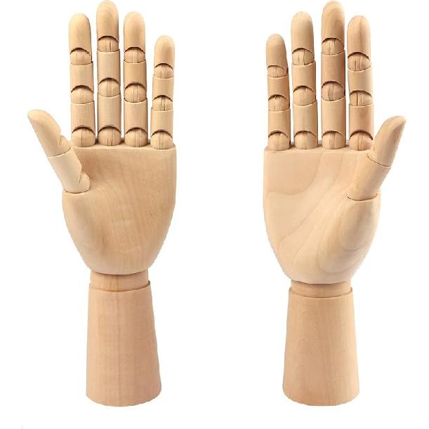 Wooden Hand Model, 2 PCS, 12 Inches Left and Right Hand Art Mannequin Figure with for Hand Jewelry Display, Decoration, Sketching, by GNIEMCKIN.