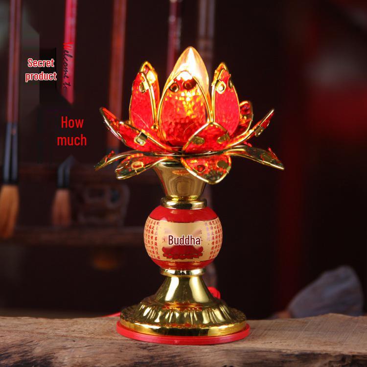 Colorful Lotus Plug-in Everlasting Offering Lamp for Buddha - Religious Gift Lamp