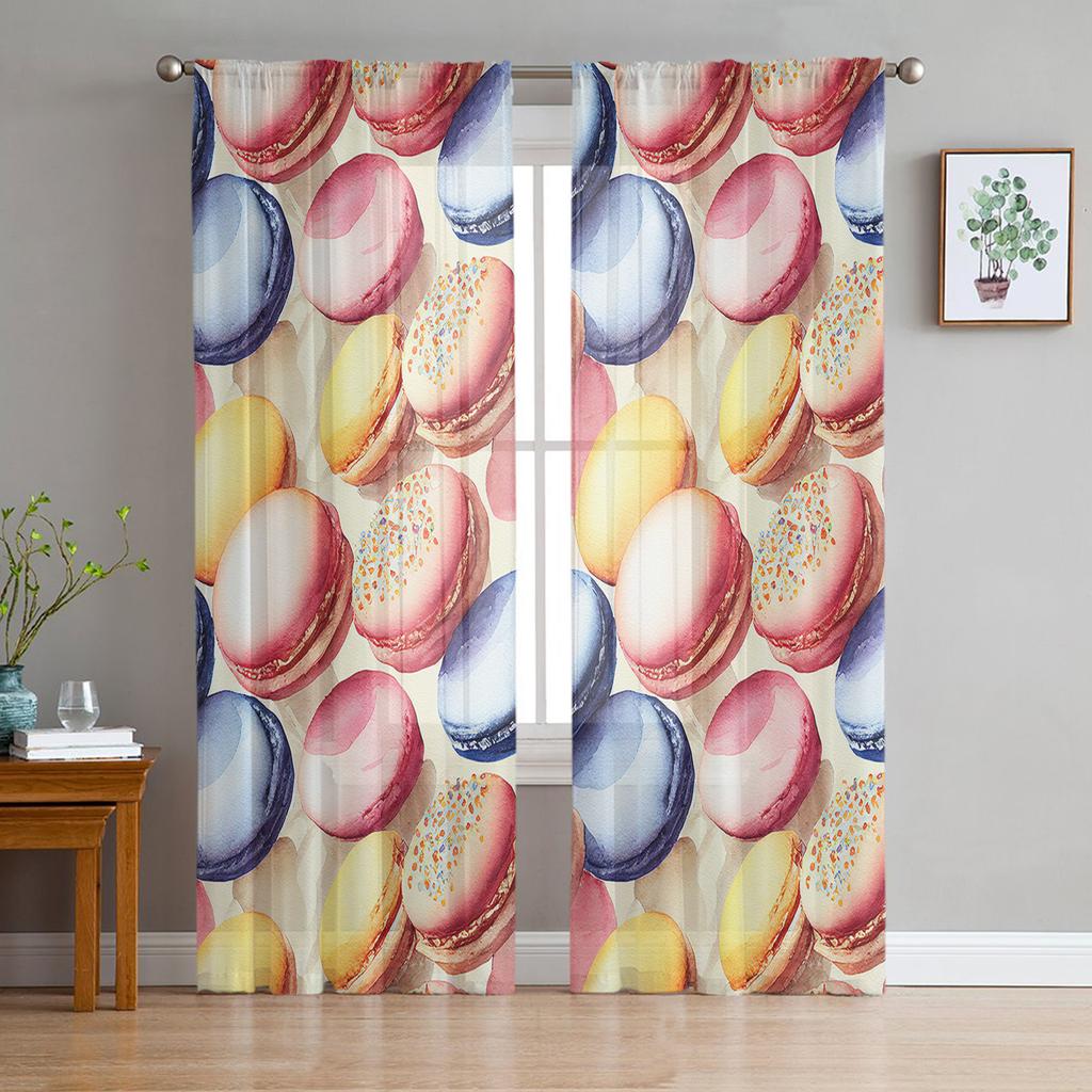 Watercolor Macaron Texture Sheer Curtains For Living Room Bedroom Kids Room Tulle Window Treatment Drapes