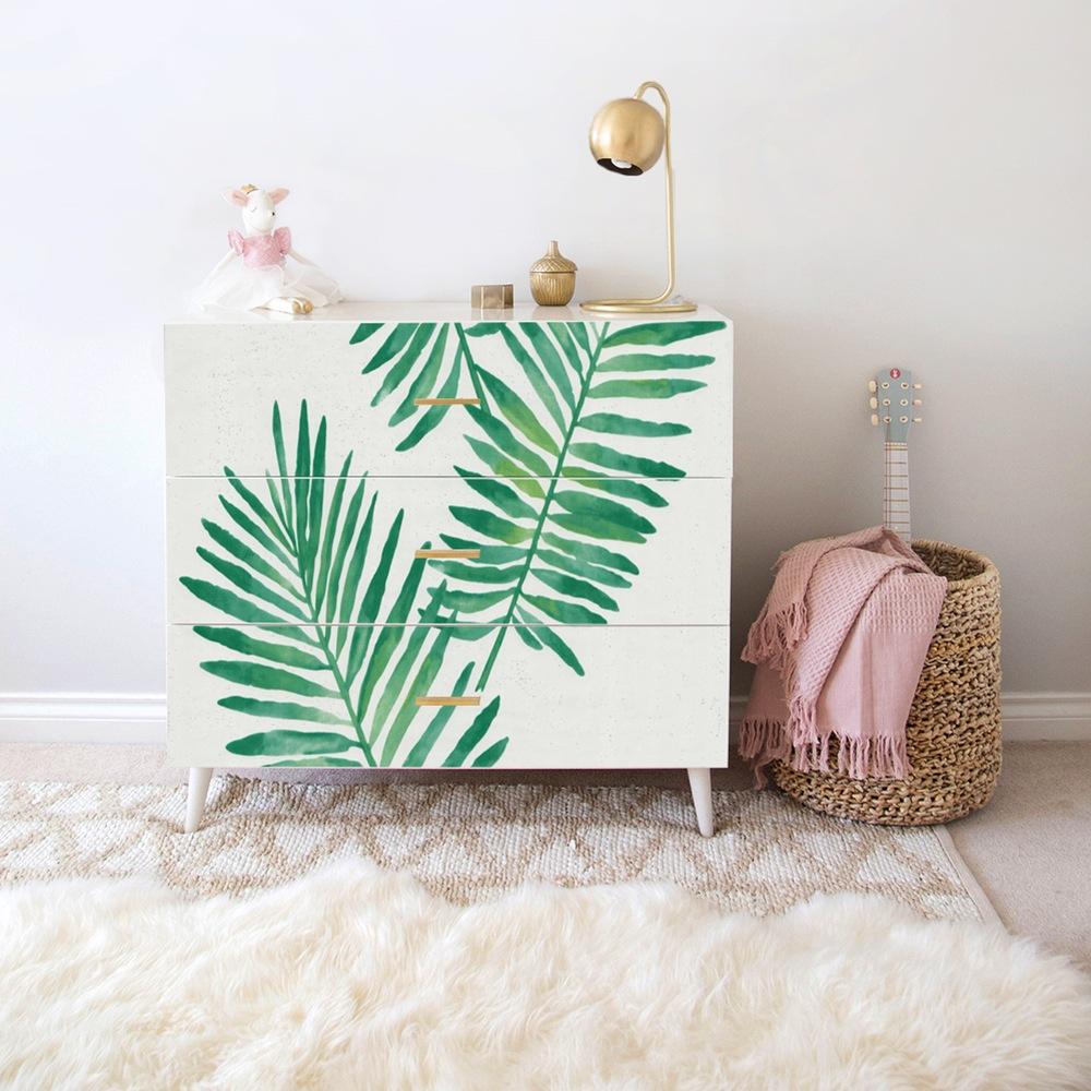 Nordic Fresh Green Leaves Self-Adhesive Wallpaper Room Bedroom Background Wallpaper Wall Plant Decorative Wall Sticker