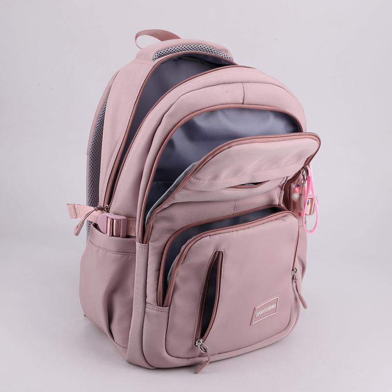 Girls School Bag With Pendant Nylon Backpack Travel Rucksack Multi Pockets Waterproof Casual Simple Style Schoolbag For Teenager