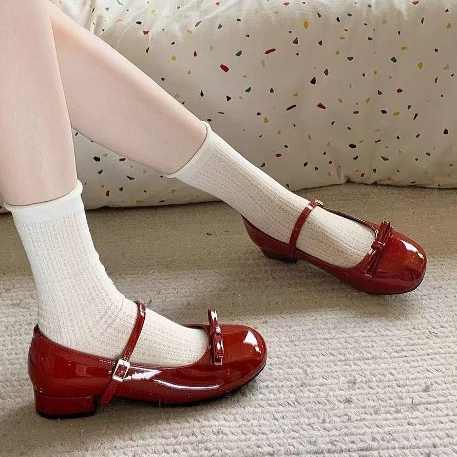 Scarpe Mary Jane da Donna Rosso Vino Primavera Scarpe Casual da Donna Poco Profonde con Fiocco a Farfalla Scarpe Eleganti in Pelle da Vestito
