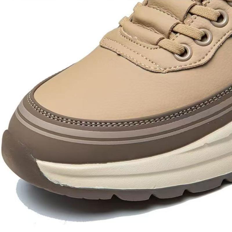 Brand Men's PU Leather Casuals Tendon Sole Lace Up Platform Work Shoes Low Top Light Non-slip Outdoor Versatile Vulcanized Shoes