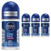 Nivea Men's Cool Kick Extra Dry Blue 48 Jam Roll-on Deodorant 4 Pcs 50ml