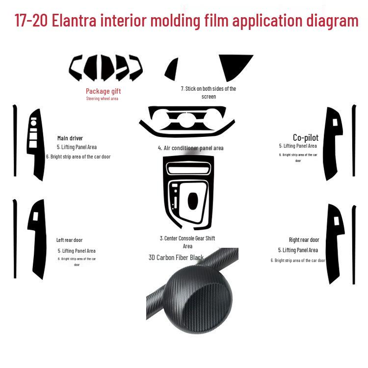 Carbon Fiber Center Console Gear Stickers for 2017-2020 Elantra Interior Enhancement