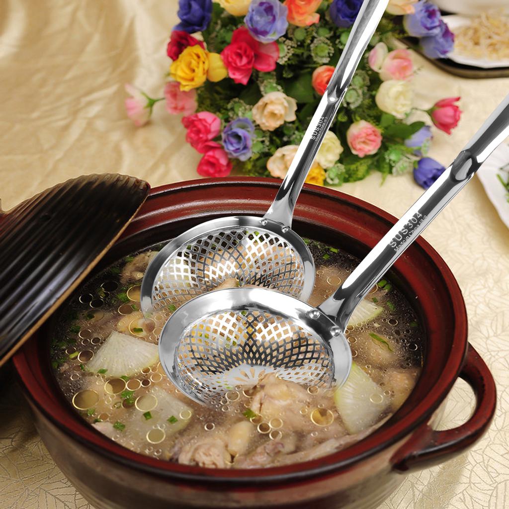 2Pcs Skimmer Spoon 304 Stainless Steel Slotted Spoon with Vacuum Ergonomic Handle Cooking Strainer Spoon Skimmer Slotted Spoon