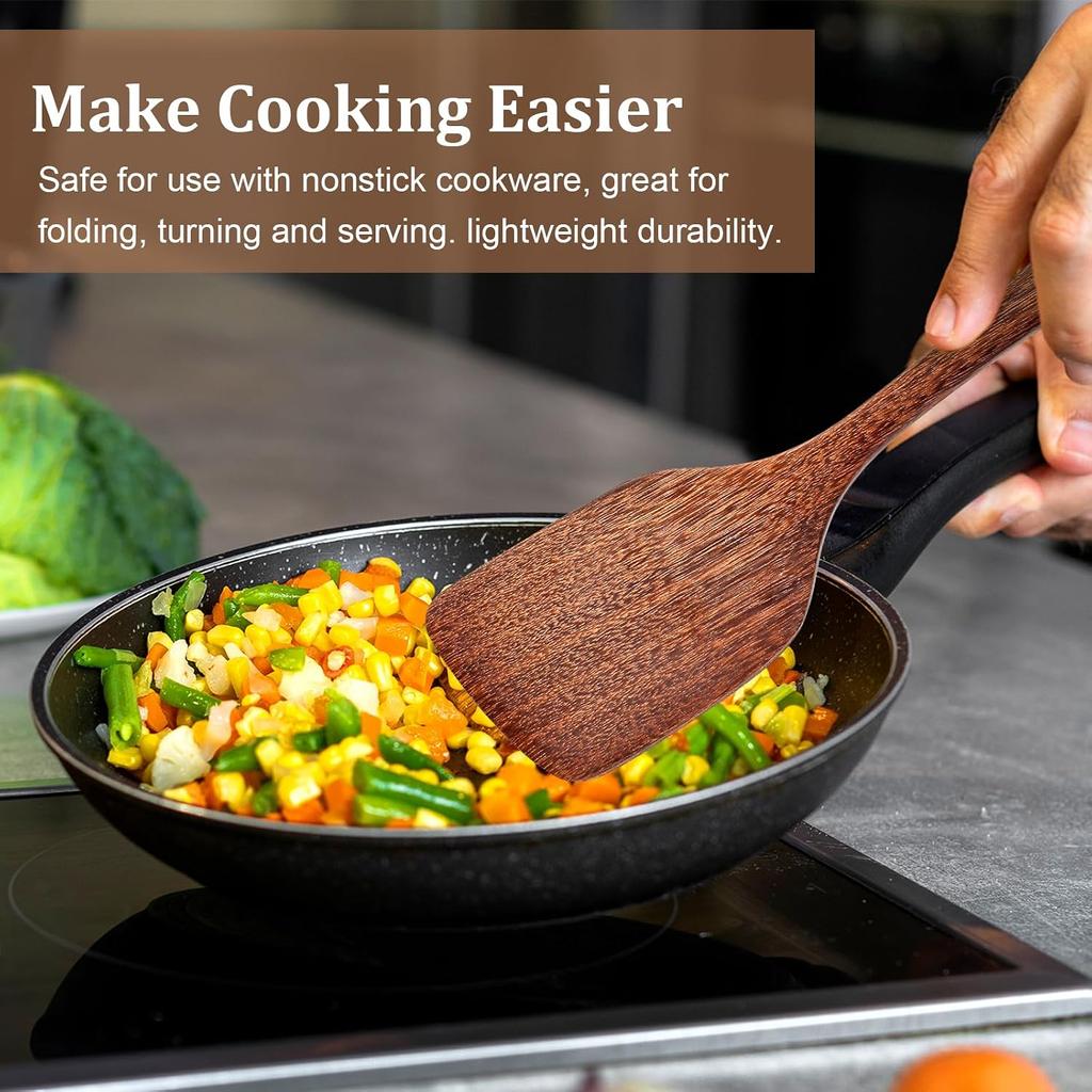 Wooden Spatula Ladle Kitchen Utensil for Cooking Nonstick Frying Pan Wok Wood Turner Stirring 30 cm Long Handle Serving Spoon6