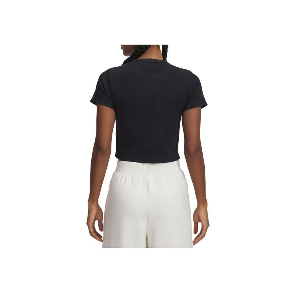 Under Armour Solid Color Round Neck Short Sleeve Crop T-Shirt Women tops Black 6000264-001