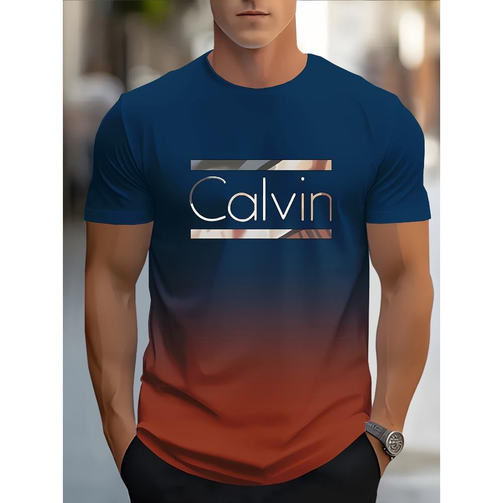 Farbverlauf Cavell Letter Print Herren T-Shirt Sommer Freizeit Sport Herren Top Mode Atmungsaktiv Outdoor Kurzarm T-Shirt