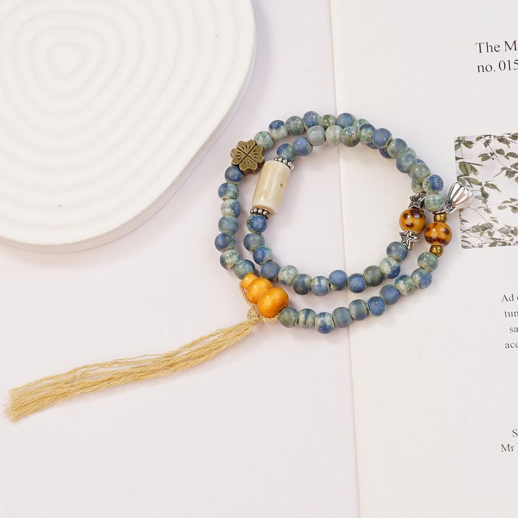 New Ceramic Beaded Bracelet Double Circle Chinese Style Tassel Summer Accessories Jewelry Live Stream Supply