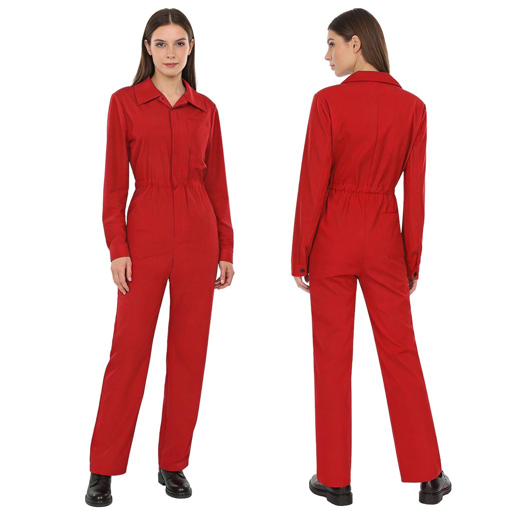 Womens Long Sleeve Coverall Mechanic Uniform Workwear Boiler Suit Overalls Loose Fit Jumpsuit Rompers