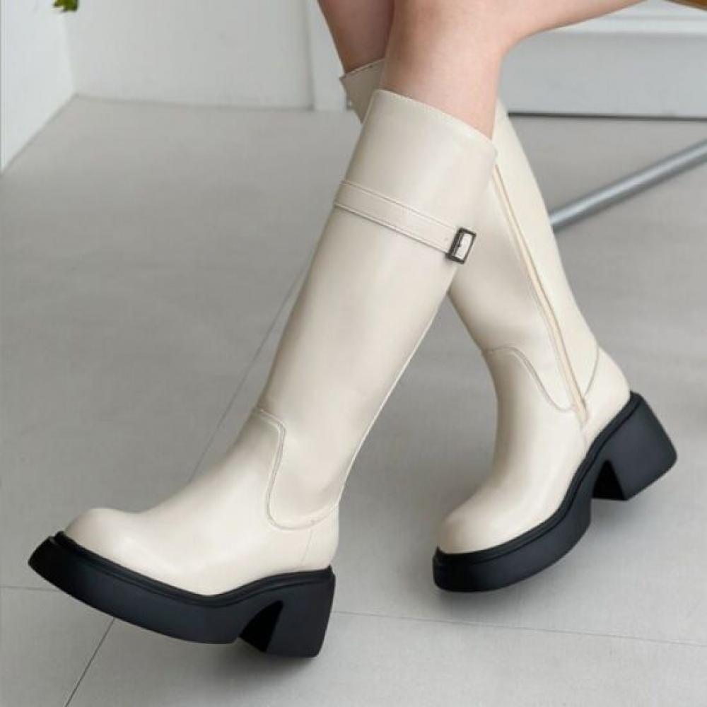 Desire Rose Women Platform Long Boots With Belt Decoration Leather Boots