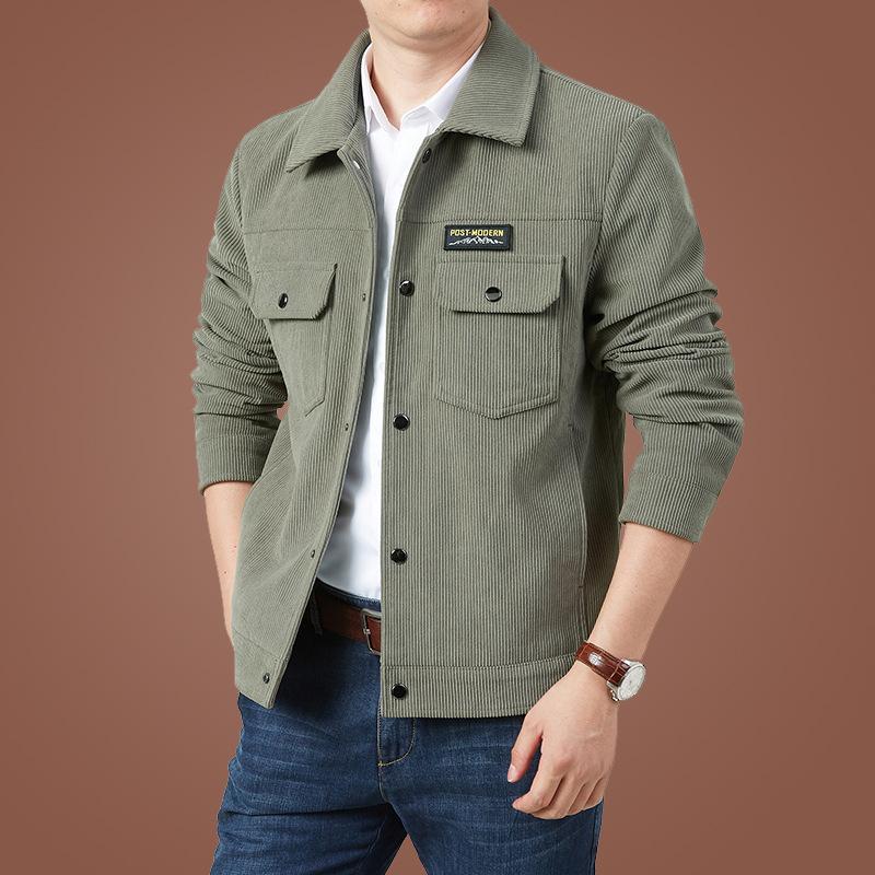 Spring and Autumn Men's Casual Jacket Long Sleeve Shirt Tooling Jacket Corduroy Multi-Pocket Lapel Retro Jacket