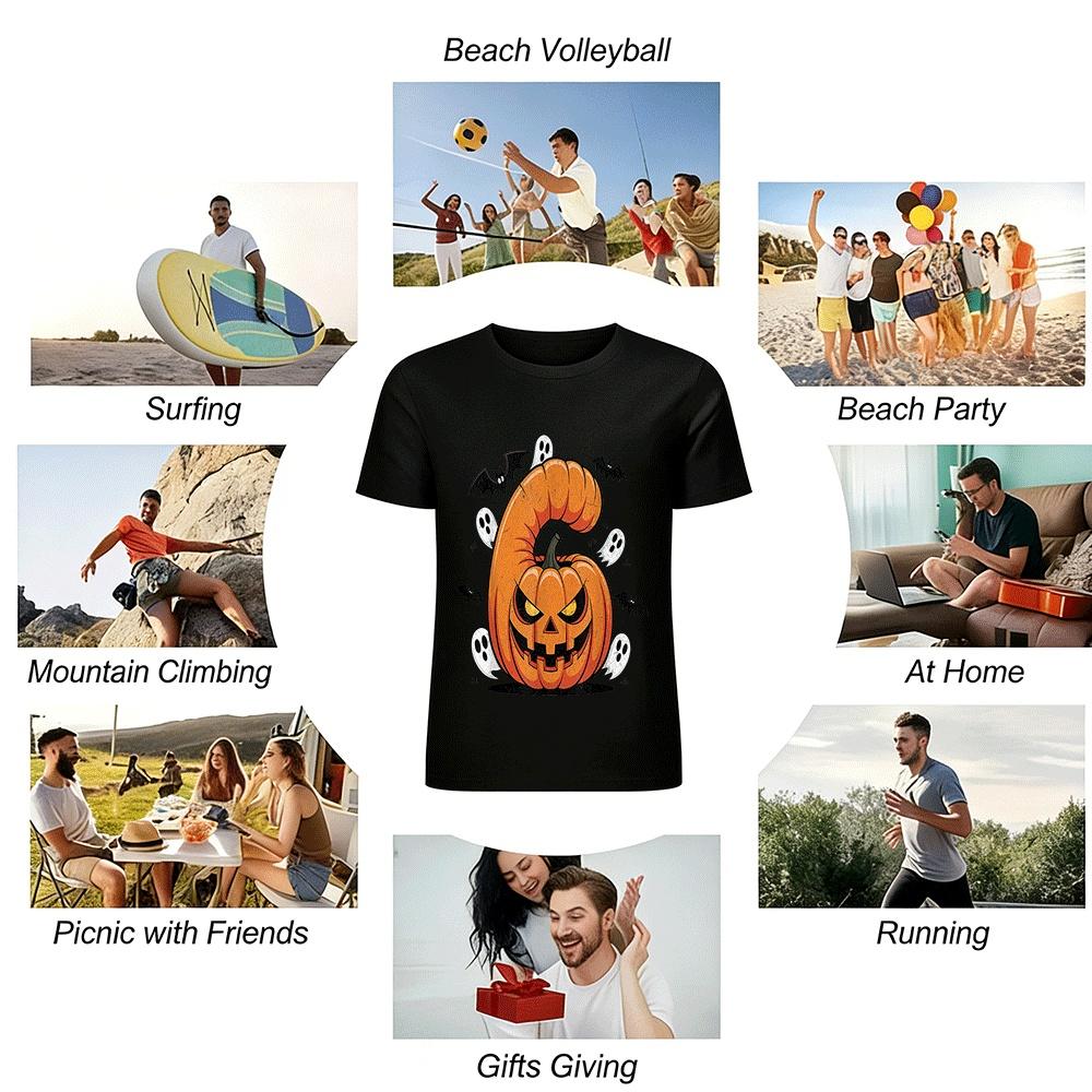 T-shirt Casual Manches Courtes Imprimé Citrouille Musclée Fun Halloween Coton Pur