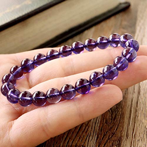 [GOLD STONE] Natural Amethyst Bracelet, Power Stone, February Birthstone, 8mm, Deep Purple Amethyst from Uruguay