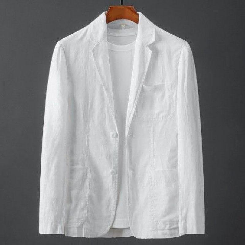 Cappotto da uomo in lino di cotone bianco Primavera Estate Colore puro Slim Casual Business Giacca da uomo sottile Giacca comoda e traspirante