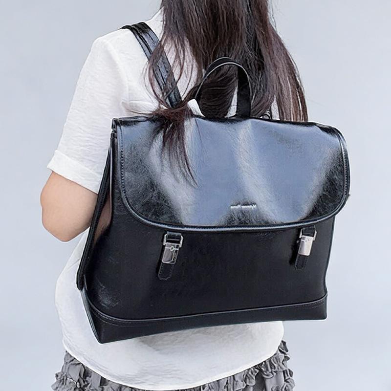 Leather Backpack Women's Versatile Large Capacity Cowhide Backpack Simple Business Commuter Laptop Shoulder Computer Bag