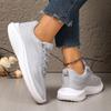 Fashion Plus Size 35-43 Thick Sole Knitted Sneakers Women Breathable Mesh Lace Up Sports Shoes Woman Lightweight Soft Sole Walking Shoes