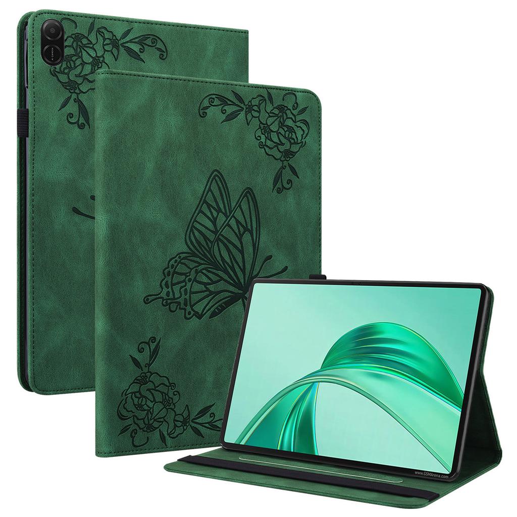 For Honor Pad X8a Case Butterfly Flower Imprint PU Leather Tablet Cover with Card Slots
