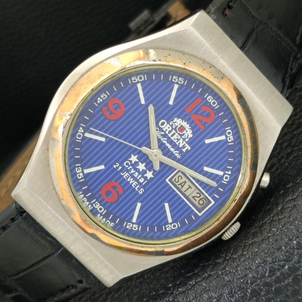 JAPAN VINTAGE ORIENT CRYSTAL AUTOMATIC 46941 MENS BLUE DIAL WATCH a704852-1