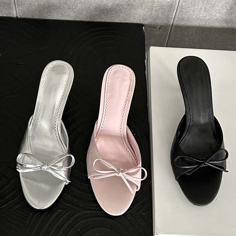 Fashion Eilyken 2025 New Arrivals Summer Pink Butterfly-knot Woman Slippers Elegance Stripper Thin Low Heels Ladies Mules Slides Shoes