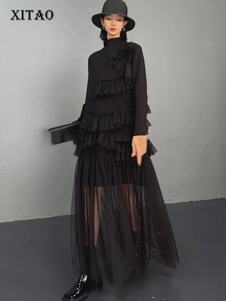 

Xitao Черное платье из лоскутного газа HJF21721 One Size чёрный